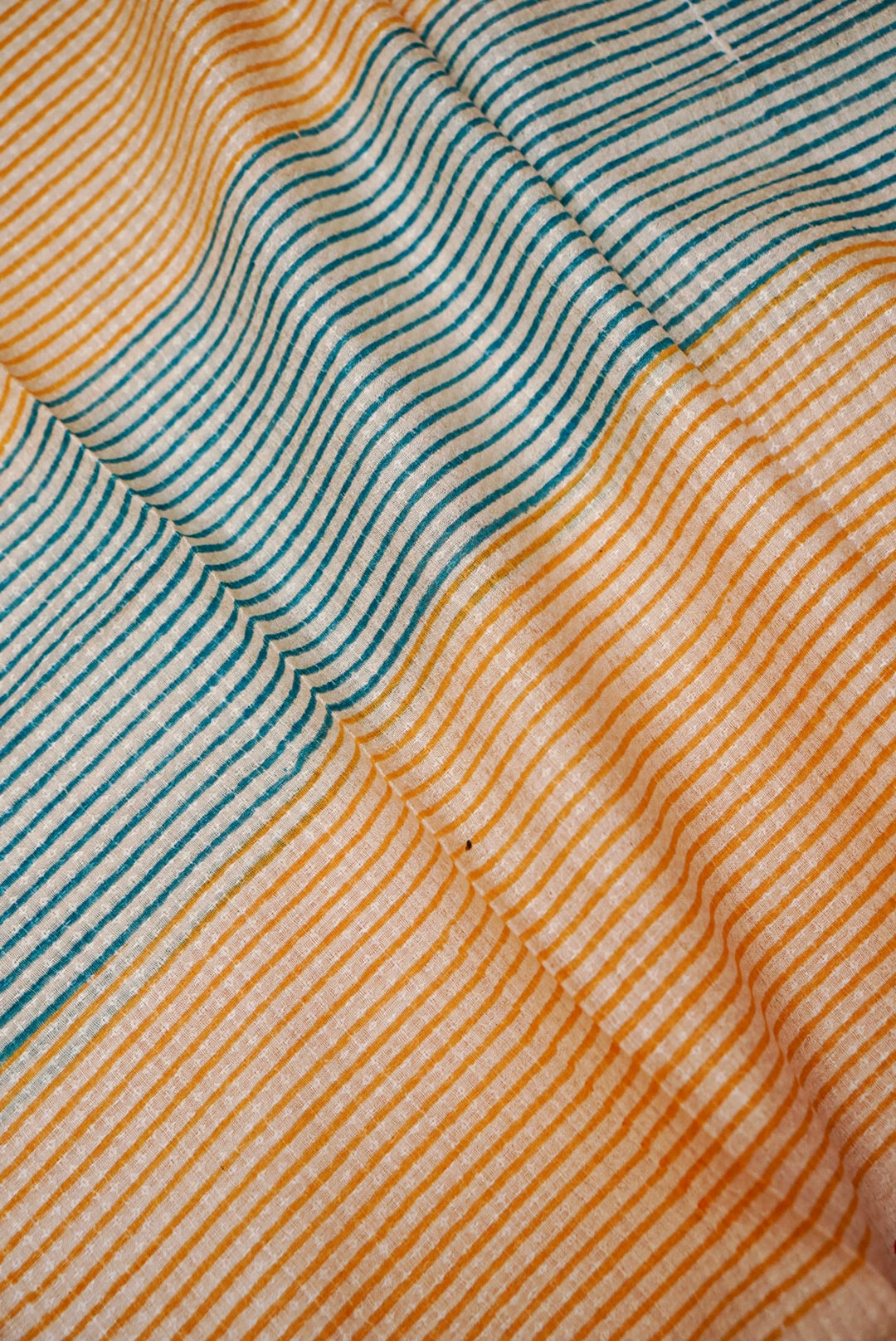 Pure Silk Tussar Fabric with Mural Art Thread Embroidery and Hand Block Prints