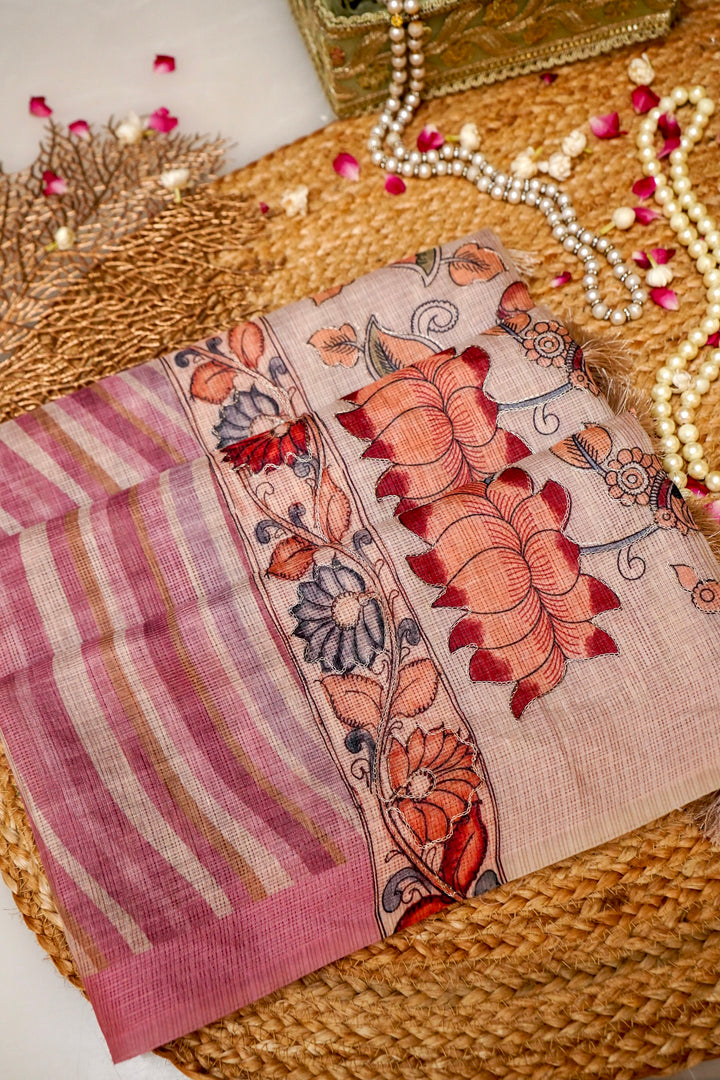 Artisanal Kota Check Saree with Multicolor Leheriya Aari Tari Handwork Pichwai Kalamkari Pallu View 1