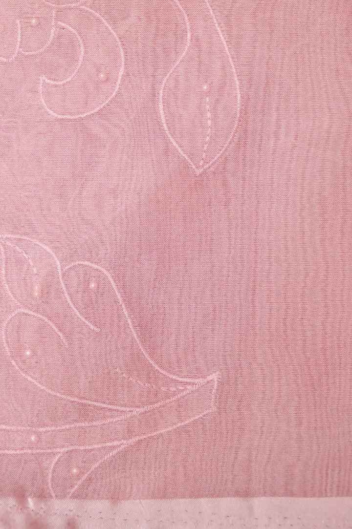 Pastel Pink Organza Tissue Saree with Resham & Pearl Embroidery with Tissue Blouse