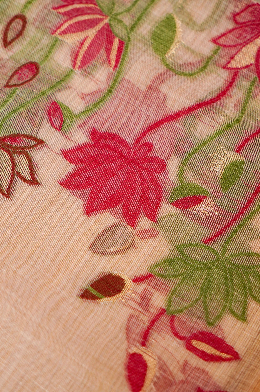 Beige Gold Cotton Silk Ensemble Adorned with Fine Thread Embroidery