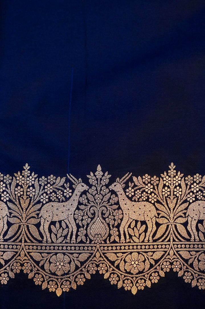 Dark Blue Banarasi Katan Silk Shikargah Suit Set