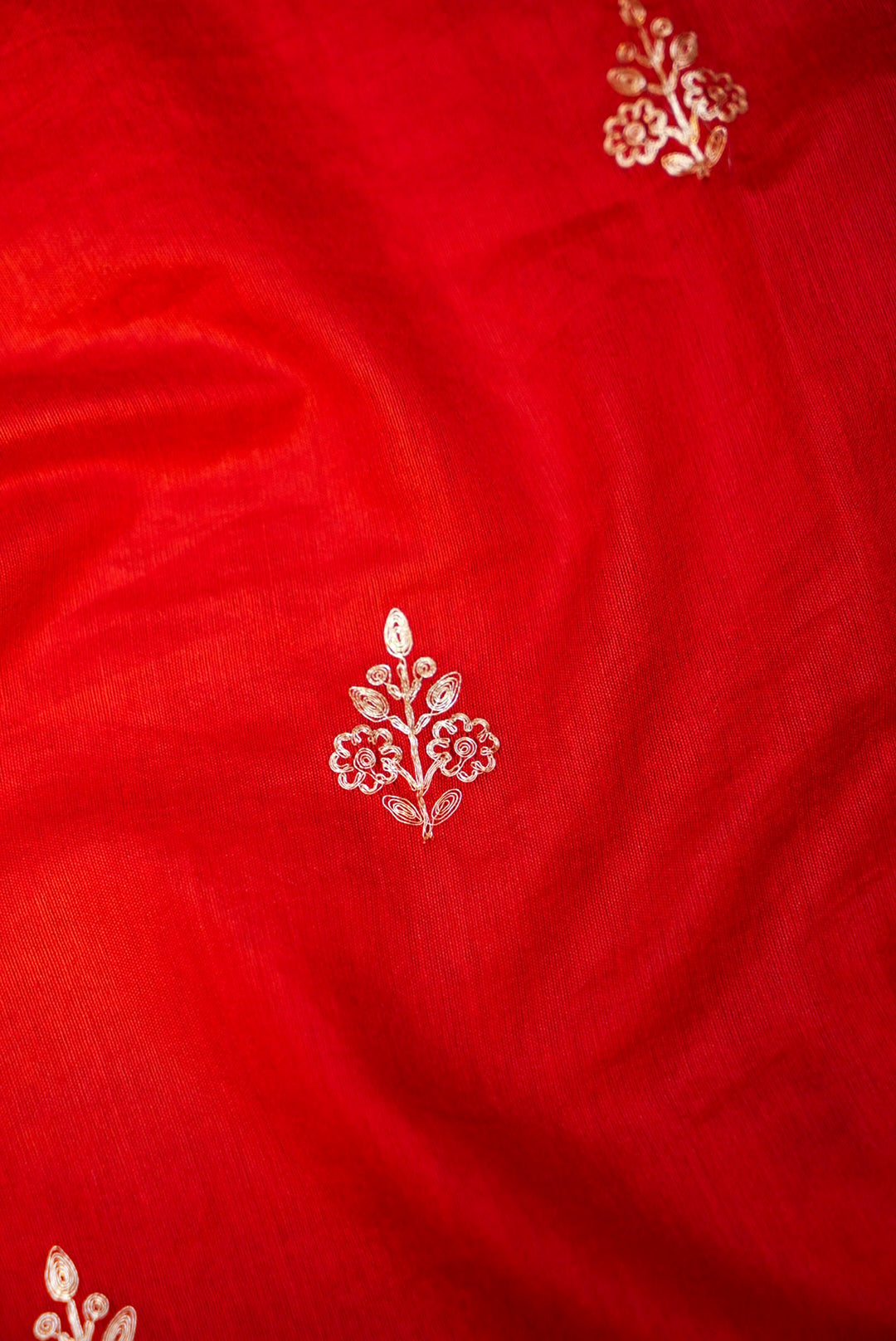 Red Pure Mul Silk Unstitched Suit with Zardozi and Pitta Zari Work