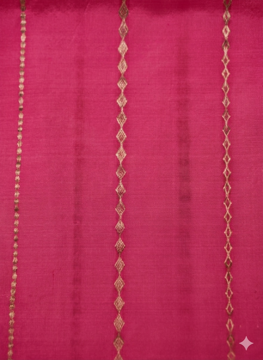 Handwoven Rani Pink Banarasi Pure Puna Silk Saree with Meenakari Booti