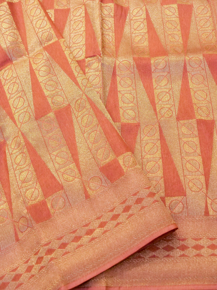 Banarasi Peach Crepe Silk Saree with Zari Woven Design
