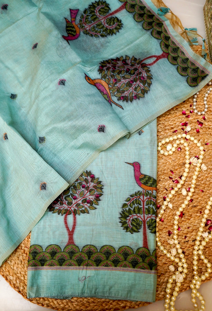 Sky Bloom Cotton Unstitched Suit Set