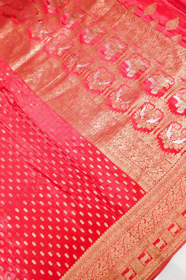 Pichwai Inspired Peach Pure Chinon Georgette Bridal Wear Saree