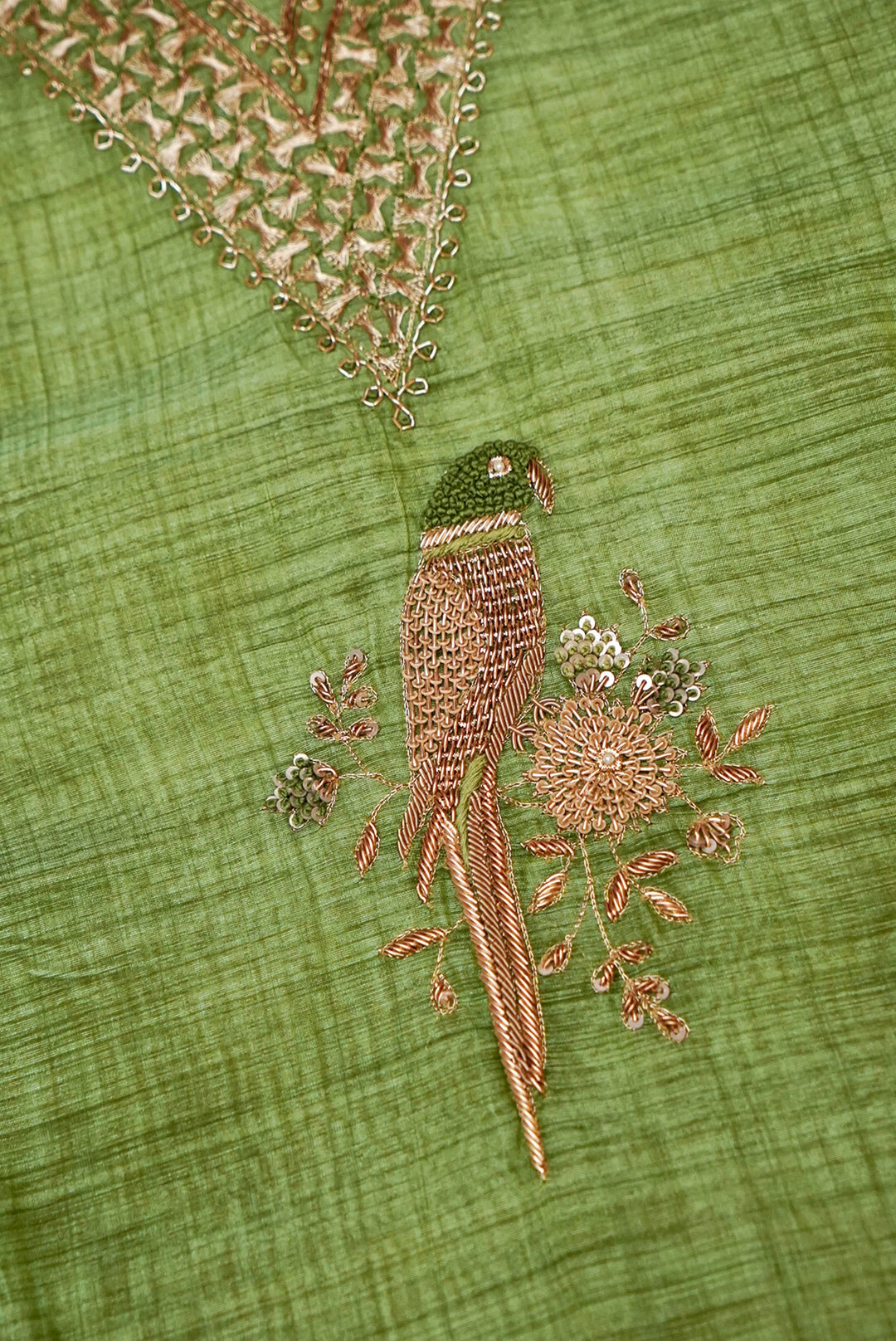 Green Chanderi Silk Suit with Zardozi Embroidery and Gotta Lace Work Dupatta