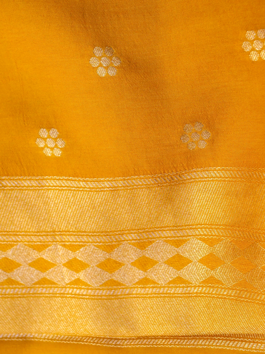 Banarasi Mustard Yellow Crepe Silk Saree for Haldi Ceremony with Zari Woven Design