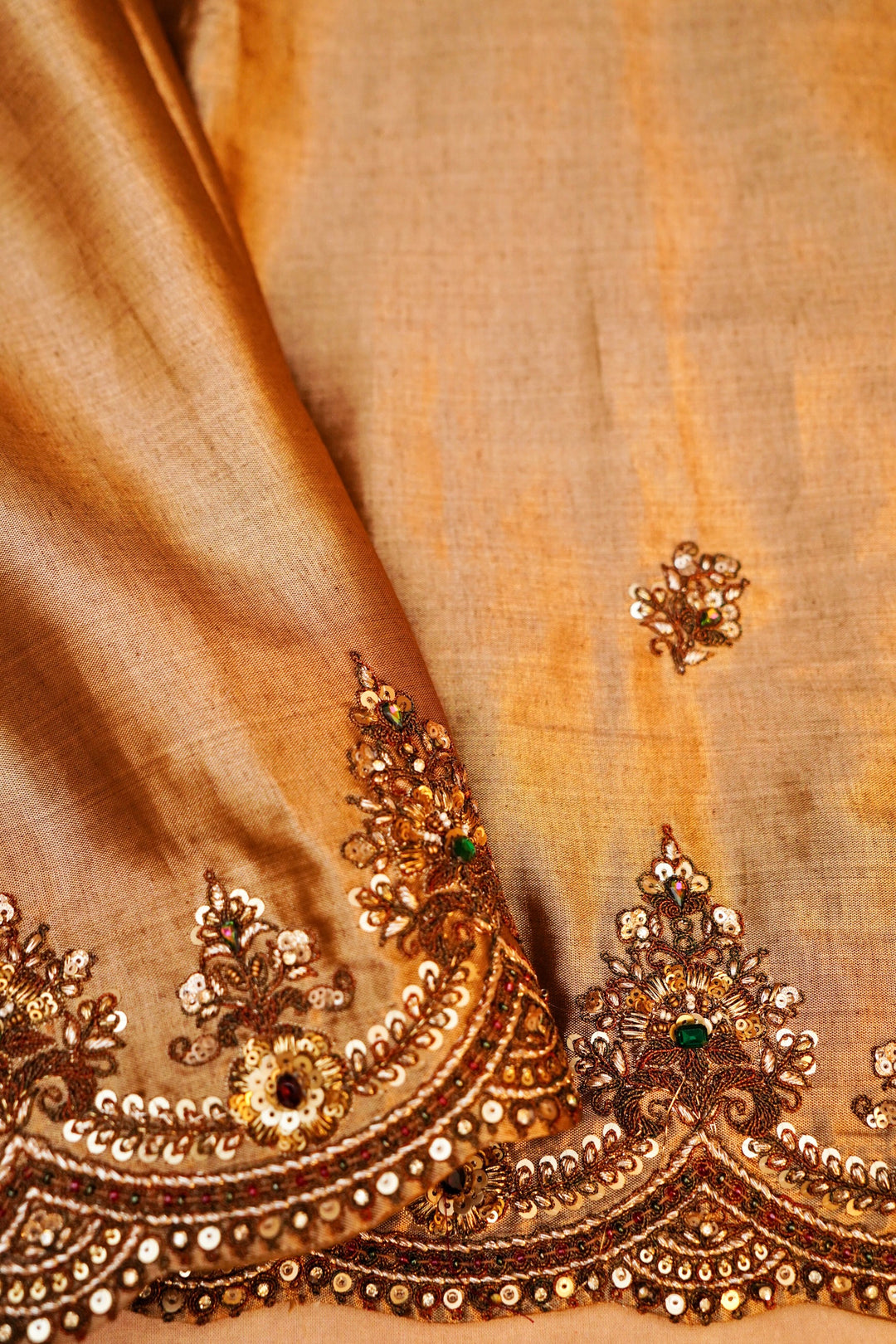 Silver Gold Tissue Saree with Zari and Kundan Embroidery