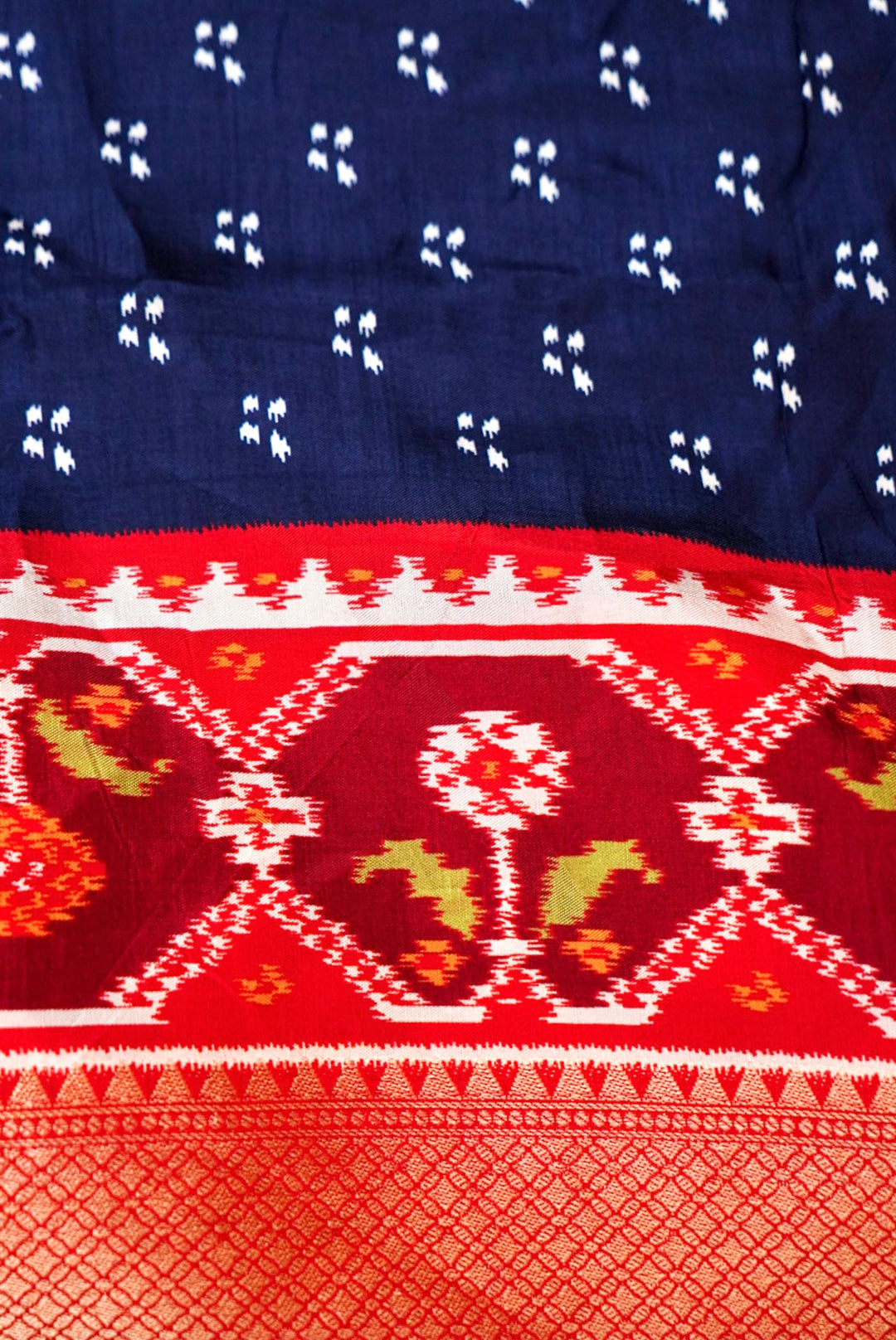 Navy Blue Patola Silk Saree with Zari Weave Contrast Border