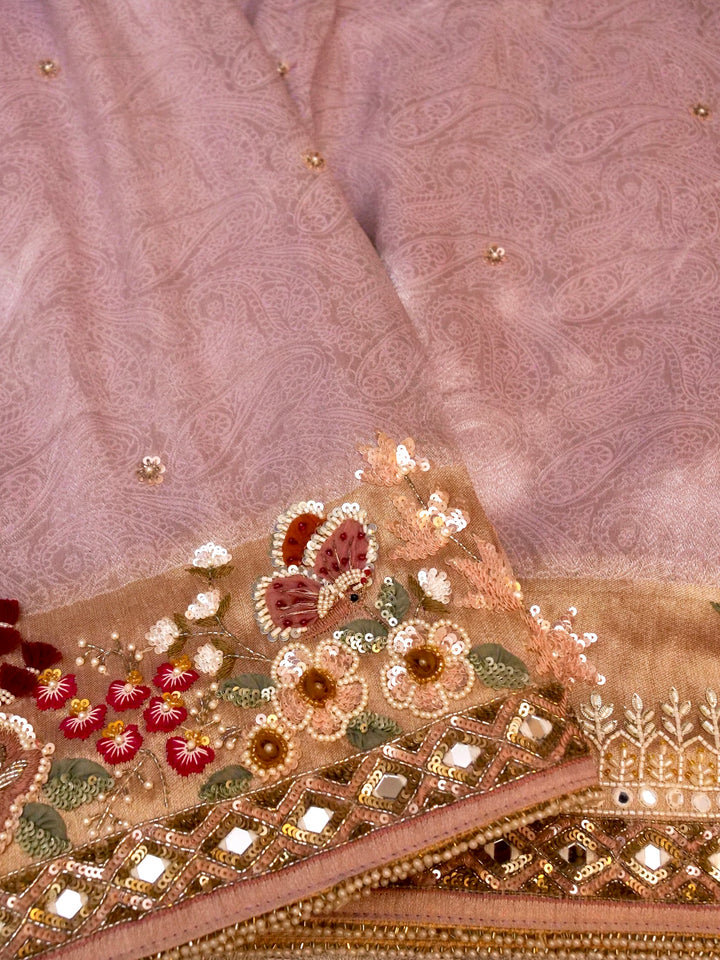 Handwoven Banarasi Soft Silk Brocade Saree with Handmade Embroidery
