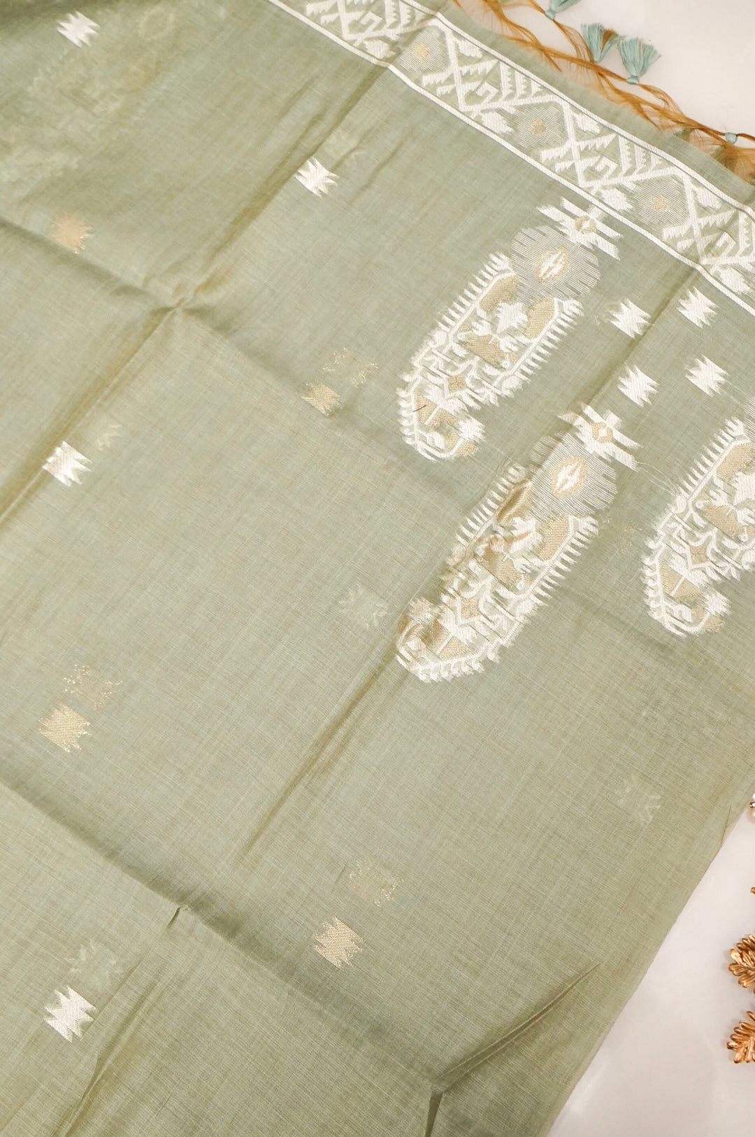 Elegant Sage Green Traditional Banarasi Cotton Silk Suit Set