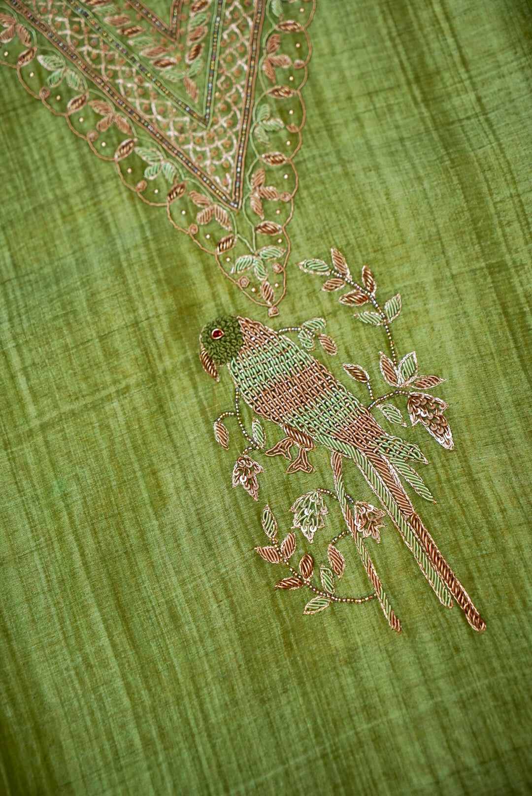 Green Pure Chanderi Silk Suit with Zardozi and Gotta Work
