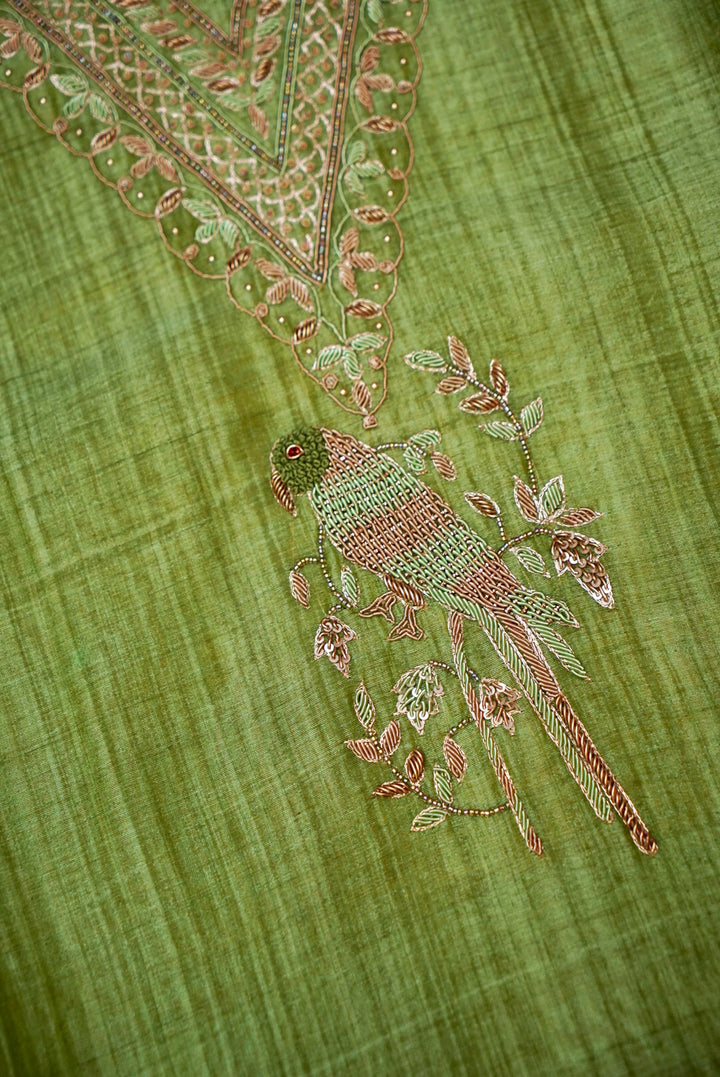 Green Pure Chanderi Silk Suit with Zardozi and Gotta Work