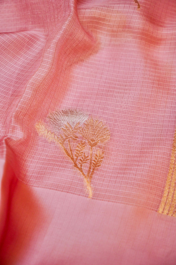 Graceful Pink Kota Check Saree Sona Rupa Zari Floral Motifs on Classic Handwoven Checks