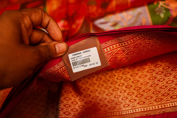 Handwoven Red Banarasi Pure Katan Silk Saree with Meenakari Floral & Bird Motifs