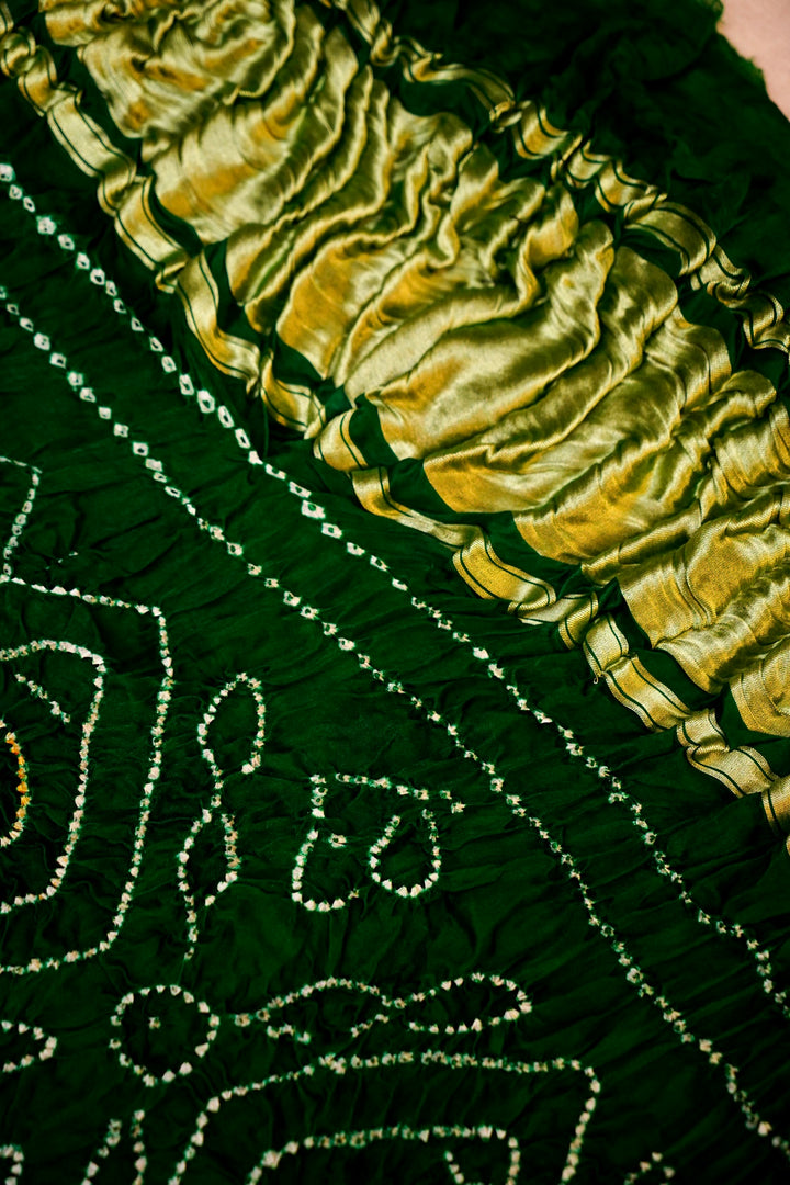 Pure Bottle Green Gajji Silk Gharchola Saree – Regal Gujarati Heritage