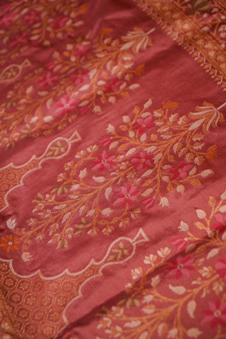 Royal Handwoven Banarasi Pure Katan Silk Meenakari Jamdani Saree Mauve Pink View 5
