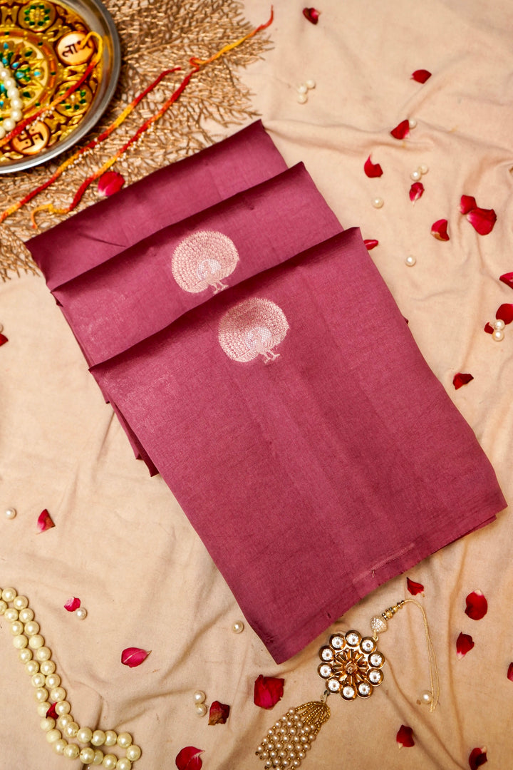 Onion Pink Grace Pure Brocade Silk Handloom Saree Cover