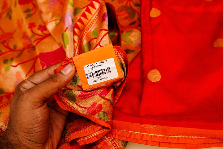 Handwoven Red Banarasi Pure Katan Silk Saree with Golden Zari Woven Animal & Bird Motifs