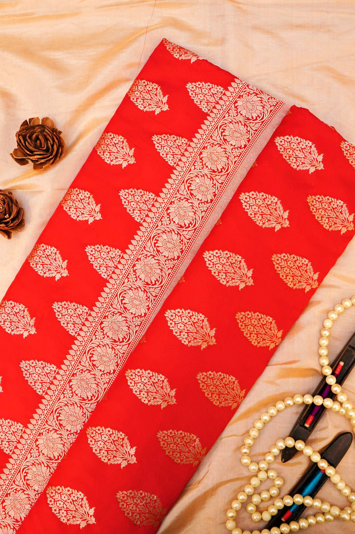 Handwoven Red Bridal Banarasi Pure Katan Satan Silk Saree