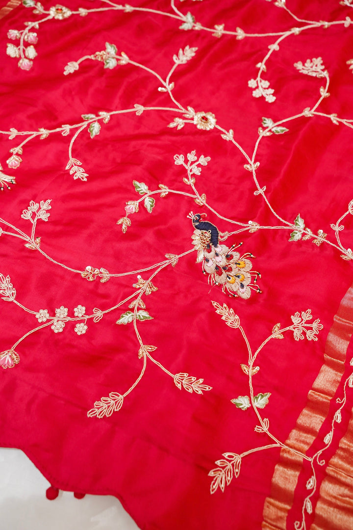 Pink Pure Gajji Gharchola Saree with Scallop Border & Zardozi Meenakari Work