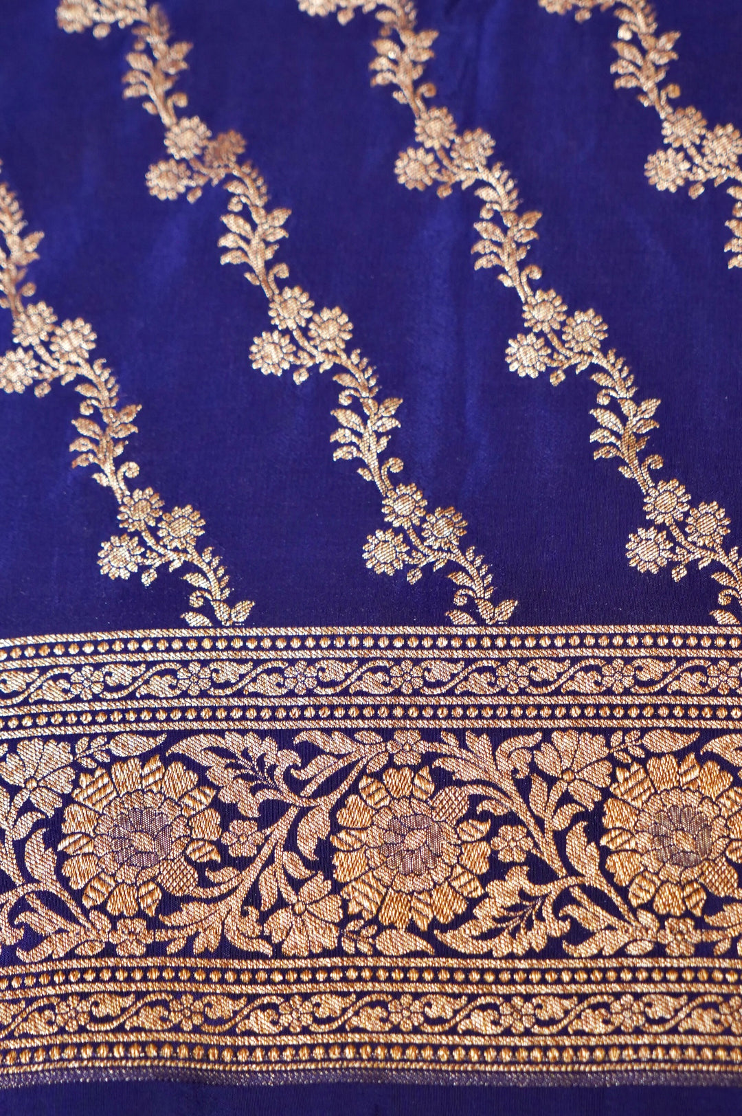 Regal Royal Blue Handloom Pure Khaddi Crepe Silk Saree