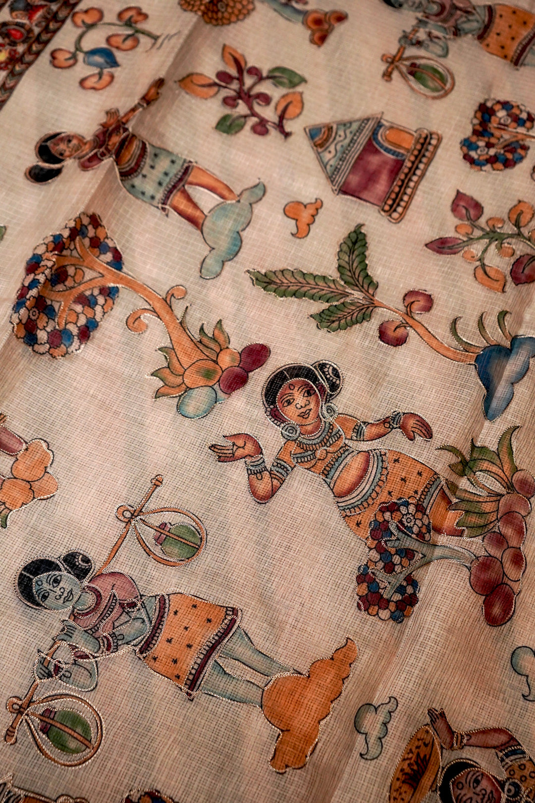 Royal Kota Saree with Aari Tari Multi Color Leheriya Design Artistic Kalamkari Pallu View 5