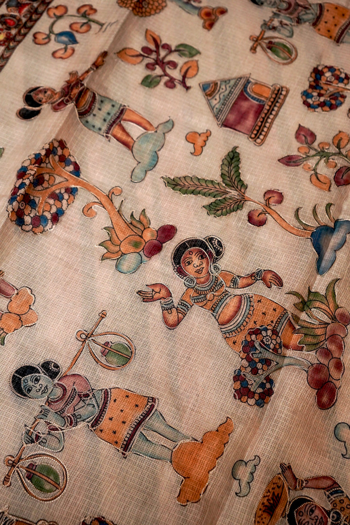 Royal Kota Saree with Aari Tari Multi Color Leheriya Design Artistic Kalamkari Pallu View 5