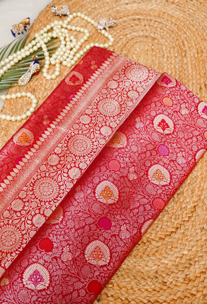 Red Bridal Handwoven Banarasi Pure Katan Silk Brocade Meenakari Jaal Saree