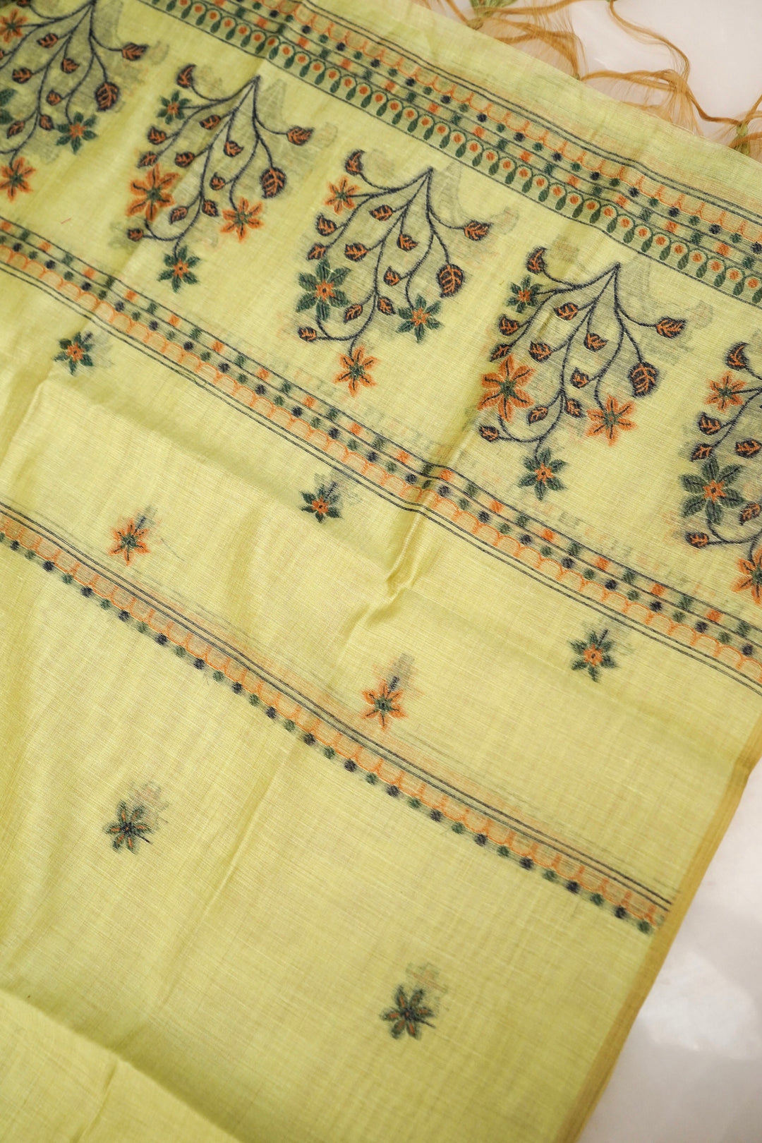 Elegant Pastel Green Meenakari Floral Cotton Silk Suit Set