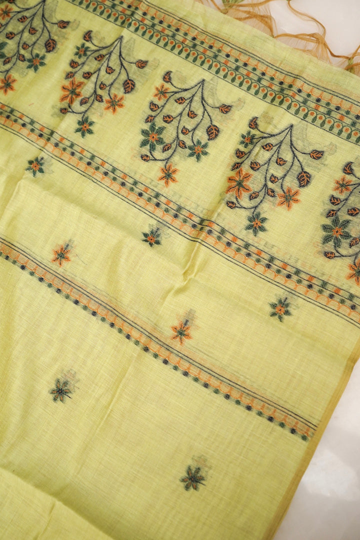 Elegant Pastel Green Meenakari Floral Cotton Silk Suit Set