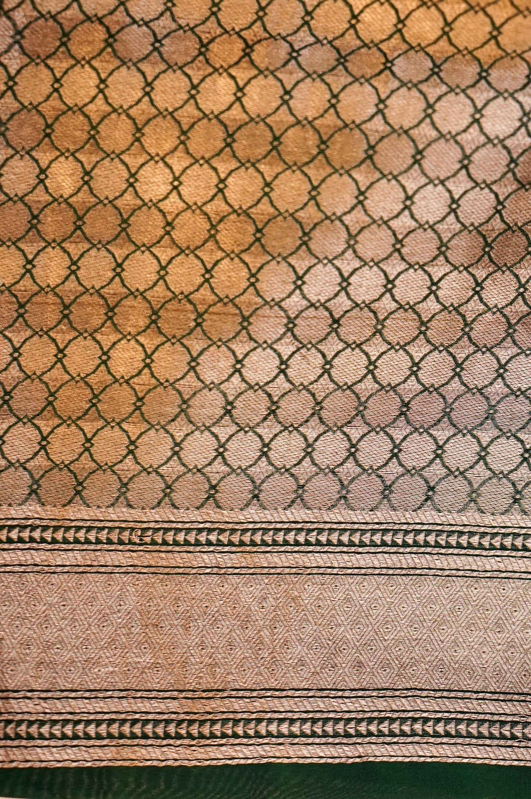 Emerald Heritage – Pure Banarasi Silk Saree with Stripes &amp; Shibori Weaving