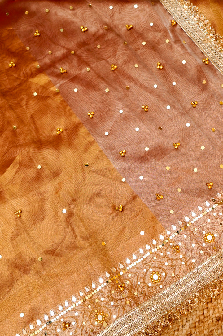 Copper Gold Viral Ghungru Saree with Mirror Work View 2