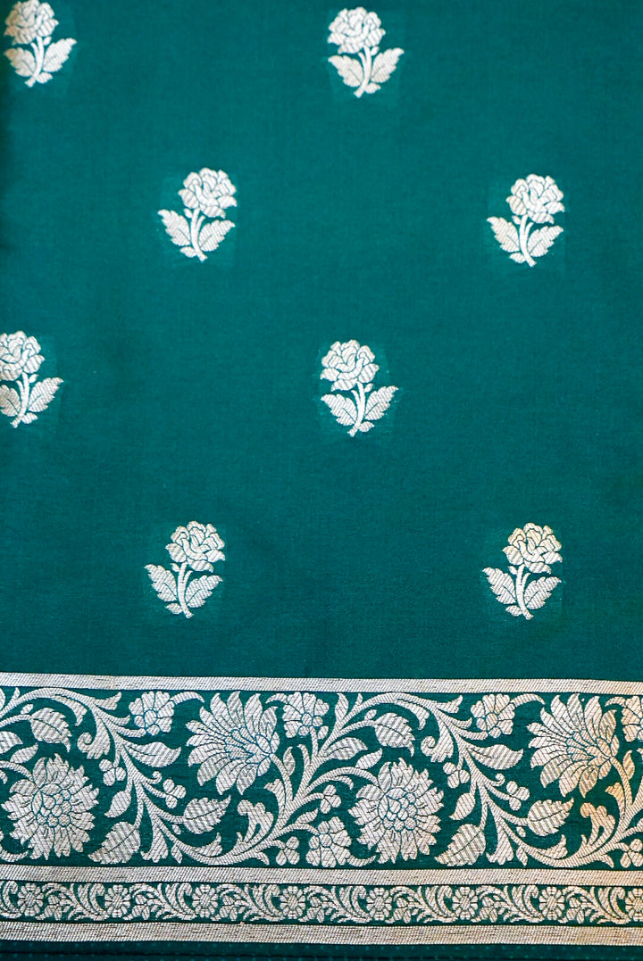 Rama Green Banarasi Katan Silk Suit with Bootidar Top and Jaal Dupatta