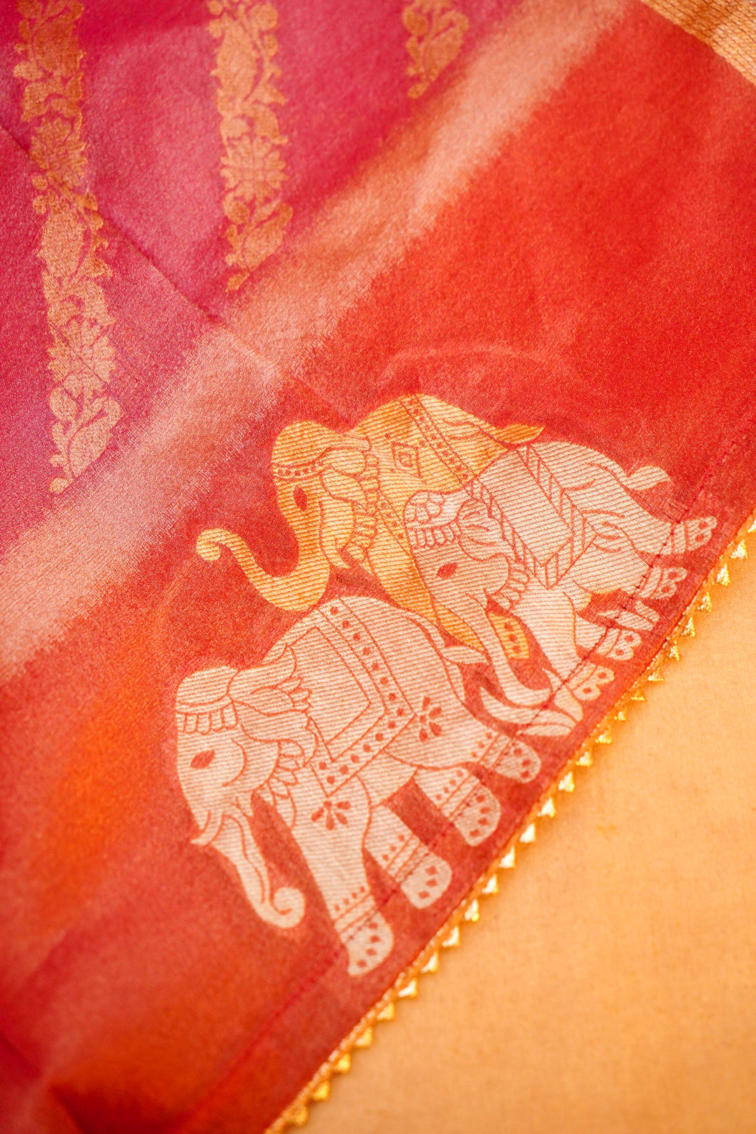 Pink Banarasi Tissue Silk Saree with Meenakari Jangla Top and Elephant Motif Dupatta