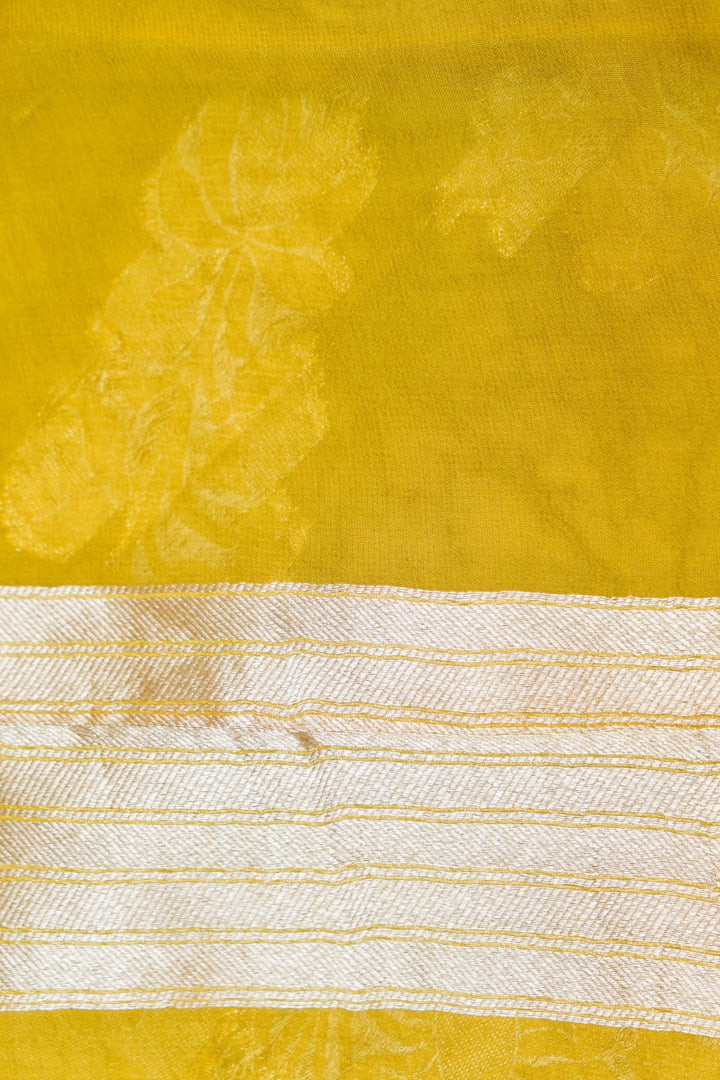 Mustard Pure Georgette Saree with Zari Weave Jangla Design