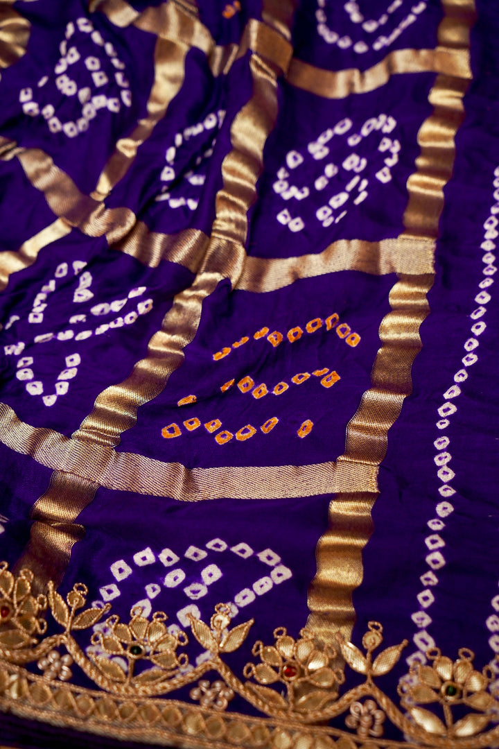 Royal Purple Pure Gajji Gharchola Saree with Gota Patti Hand Embroidery