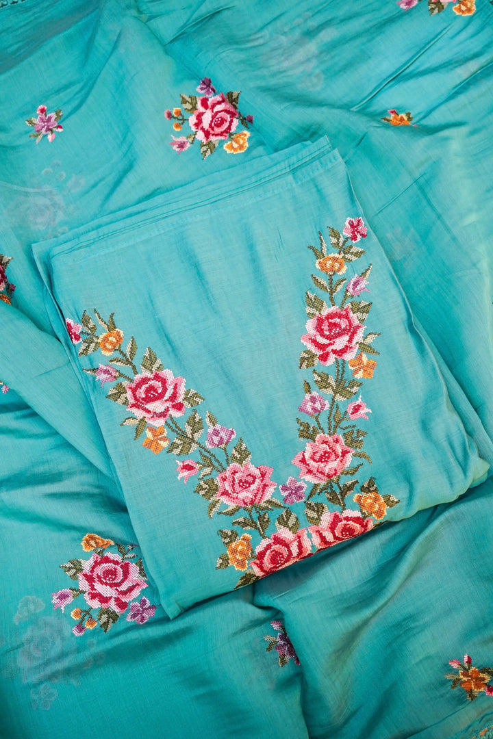 Sky Blue Banarasi Chanderi Silk Suit Set with Embroidery Work