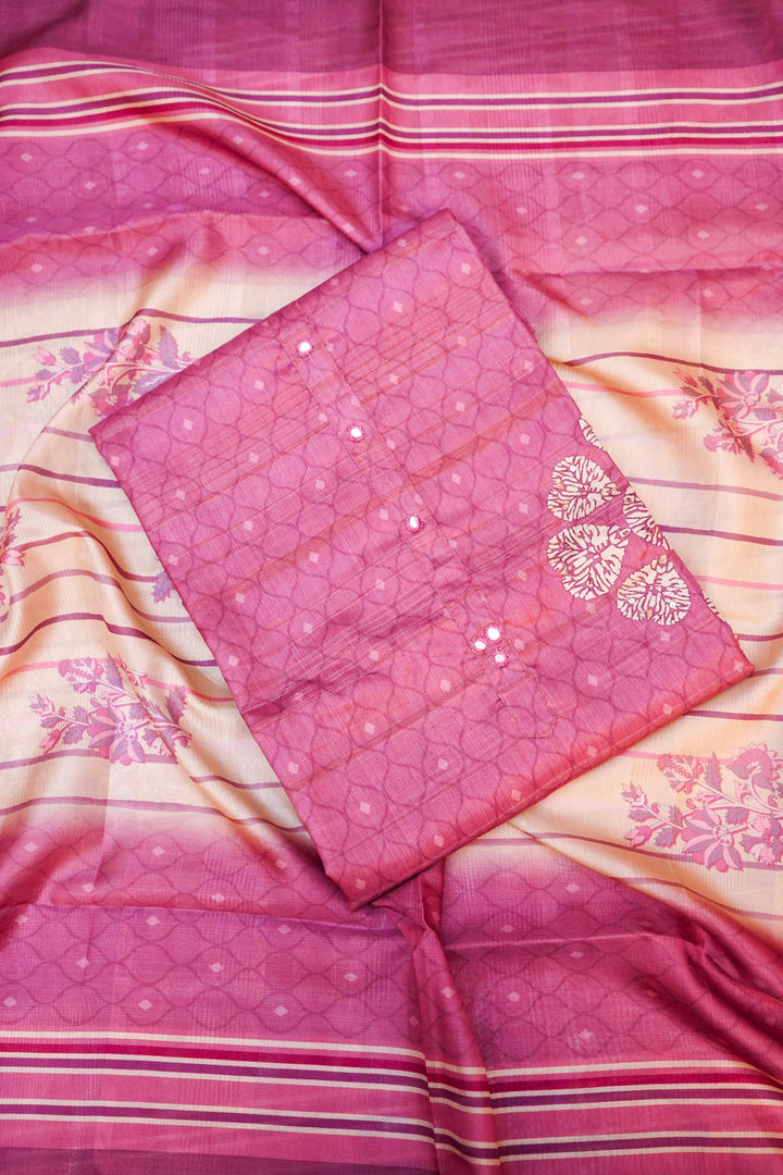 Banarasi Chanderi Tussar Silk Suit with Pink Contrats Dupatta