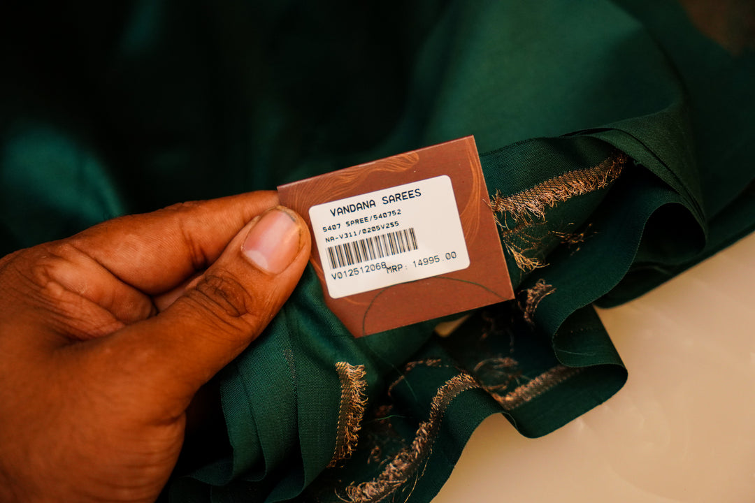 Dark Green Handwoven Banarasi Katan Silk Saree with Golden Zari Nandi Motifs