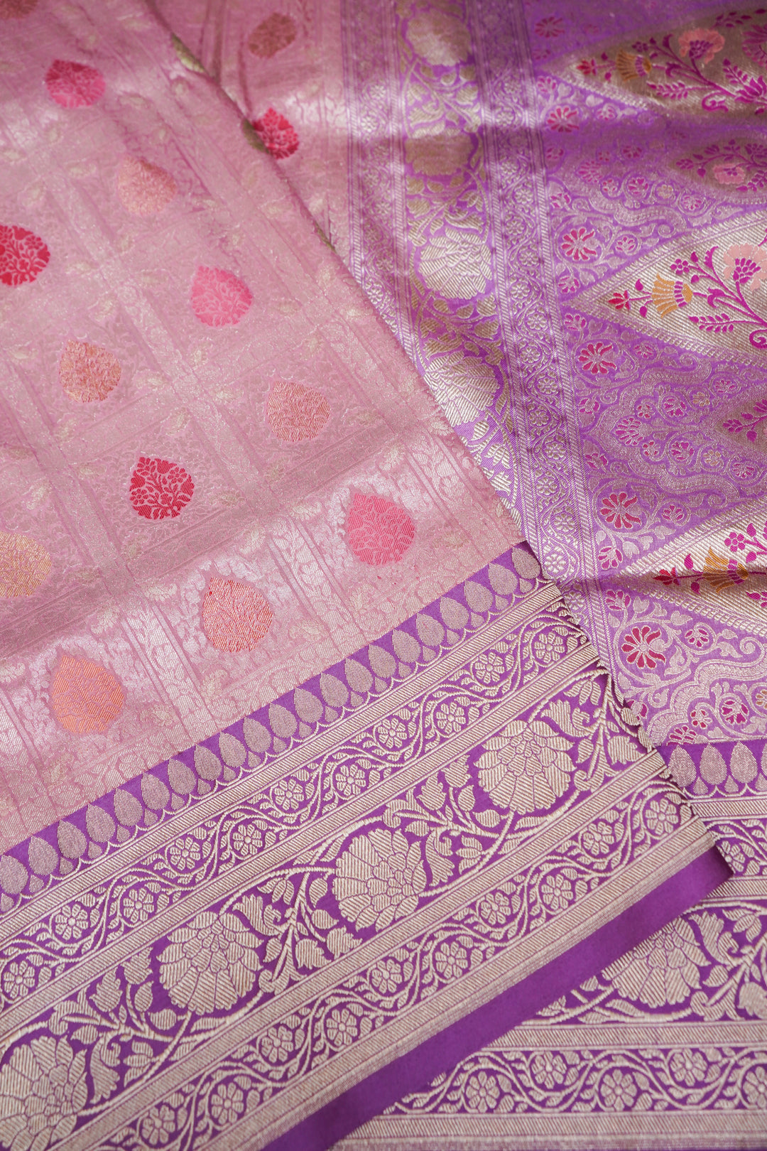 Pastel Pink Handwoven Banarasi Pure Katan Silk Gharchola Brocade Meenakari Saree