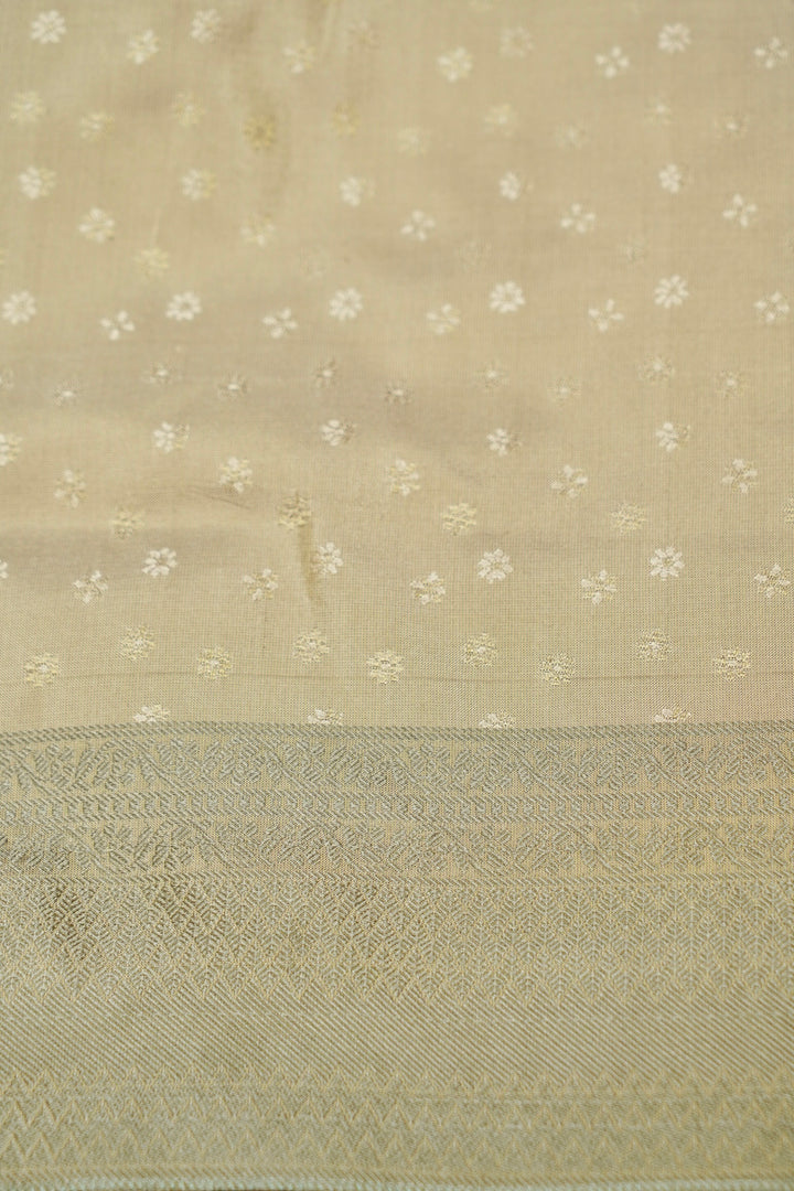 Elegant Beige Handwoven Pure Banarasi Tanchoi Silk Saree