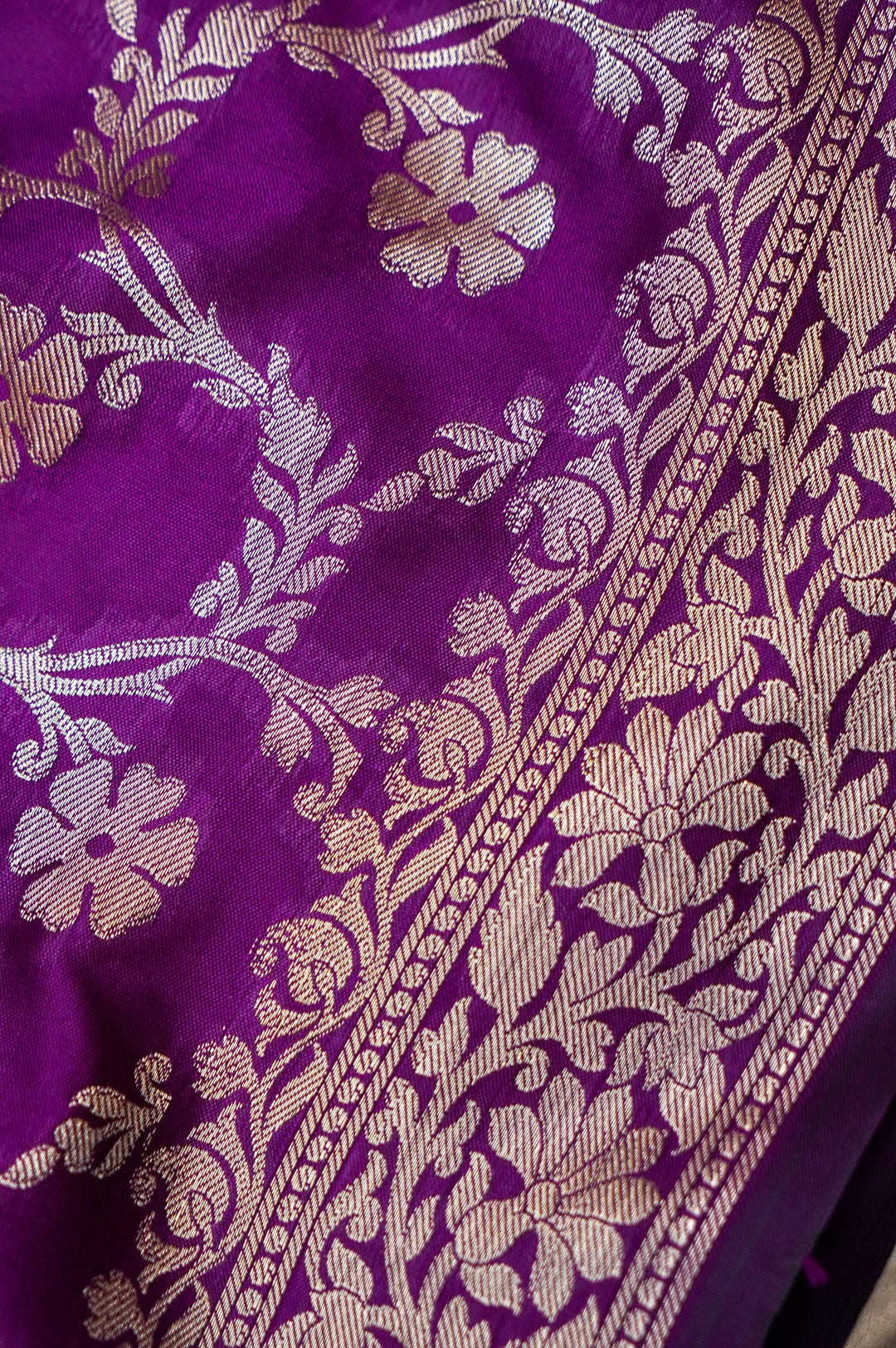 Purple Banarasi Modal Silk Suit Set with Ghat Design Top View 6