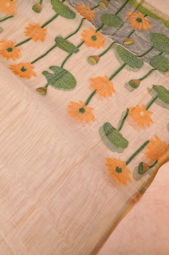 Elegant Beige Gold Cotton Silk Suit with Intricate Thread Embroidery