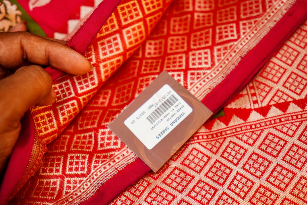 Handwoven Red Rangkat Banarasi Pure Katan Silk Saree with Zari & Thread meenakari floral Motifs