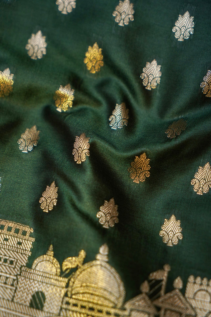 Mehndi Green Banarasi Modal Silk Ghat Unstitched Suit Set View 5