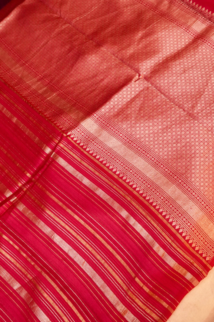 Pink Pure Banarasi Katan Silk Saree with Stripes & Shibori Weaving