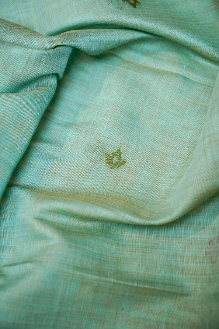 Sky Blue Floral Woven Unstitched Suit Set with Bird Motif Dupatta