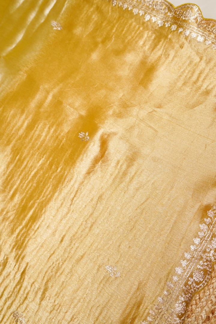 Opulent Golden Banarasi Soft Brocade Saree with Pita Zari Hand Embroidery
